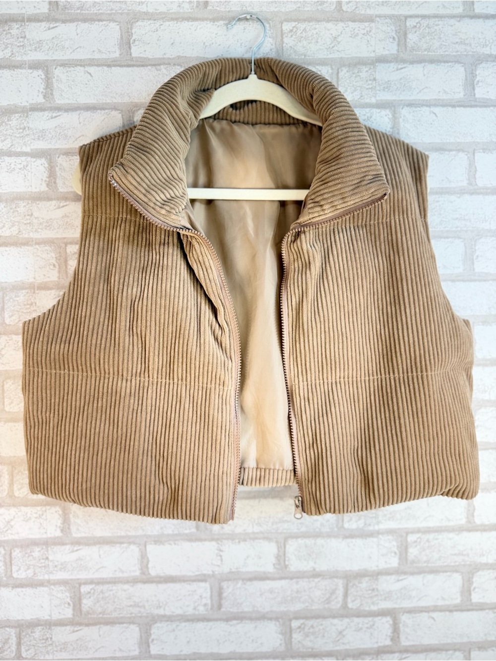 SHEIN Tan Corduroy Puffer Vest